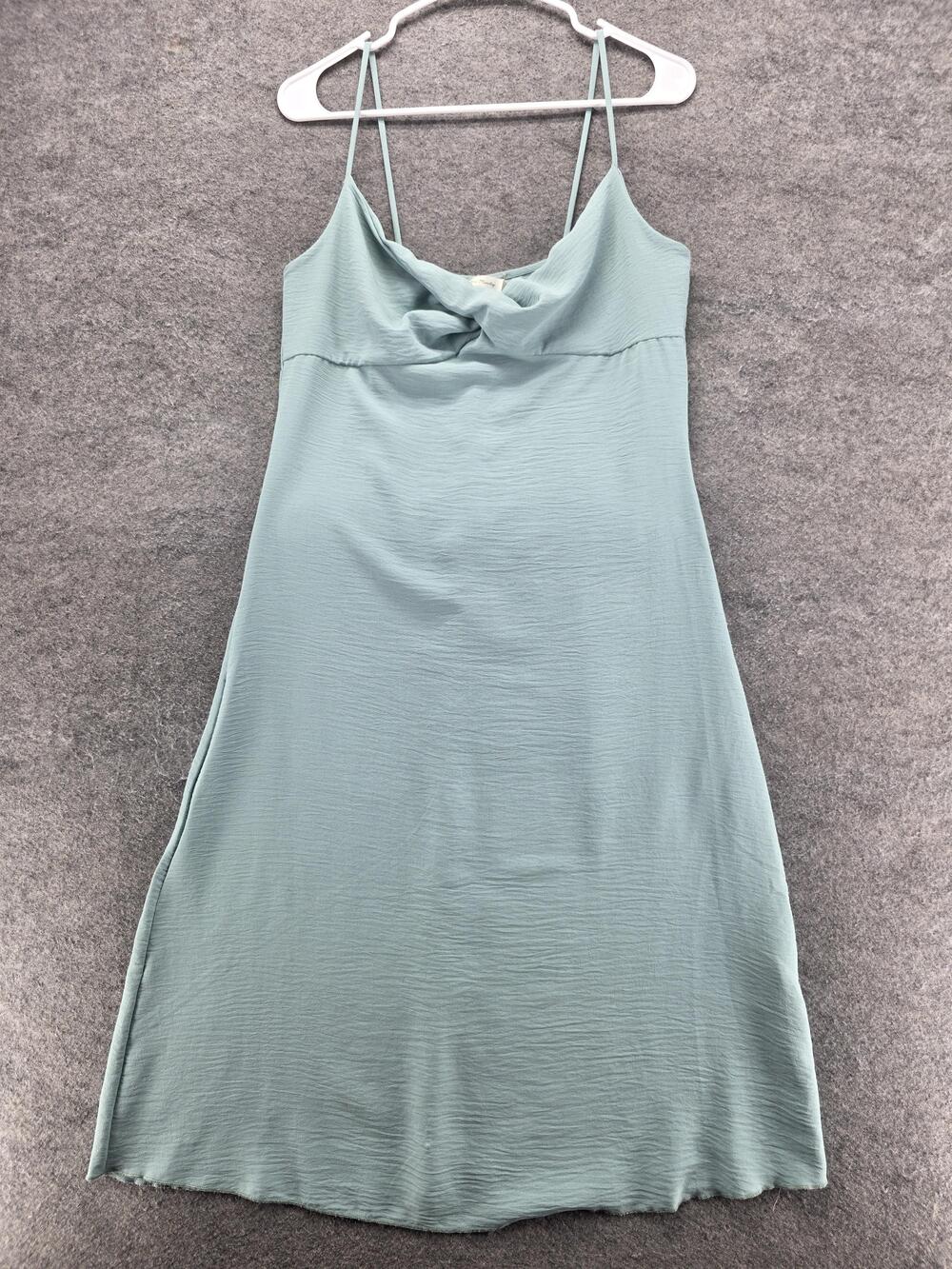 See You Monday Dress Womens M Green Slip Midi Cowl Neck Strappy Polyester